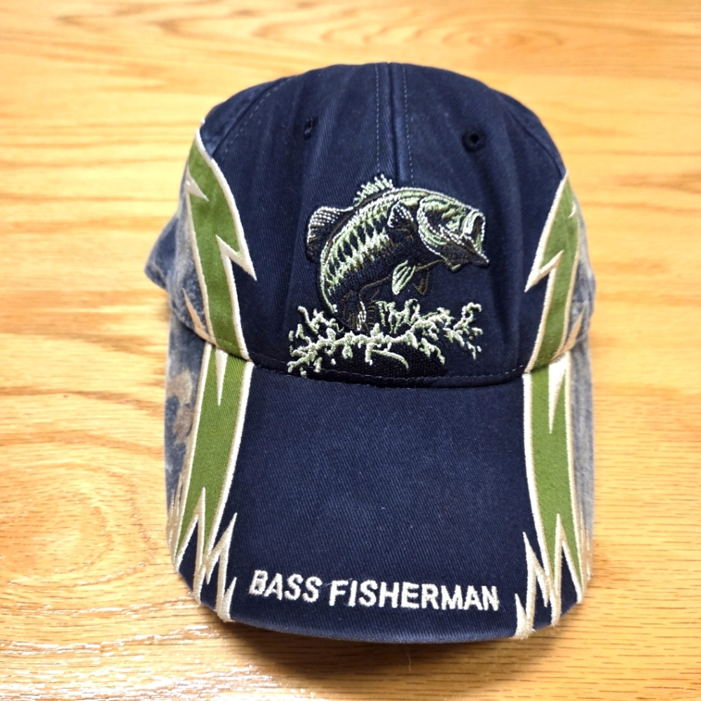 Bass Fisherman Hat Embroidered Lightning Bolt Cap Dominate Water Nature Camo